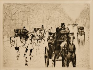 Winterse Tiergartenallee met paardentaxi